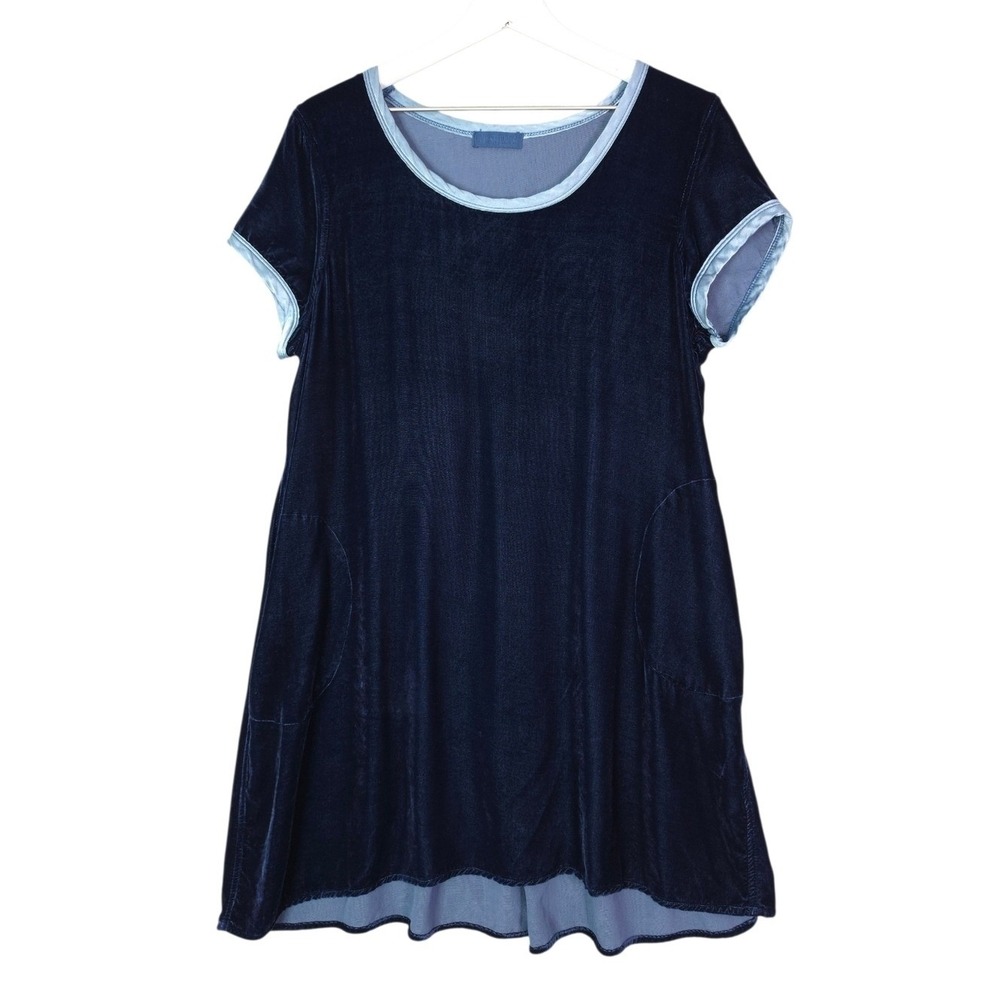 CP Shades Elodie Velvet Tunic Swing Dress Medium Navy‎ Blue Cap Sleeves